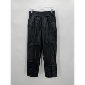 H&M Black Faux Leather Paperbag Pants Size 8